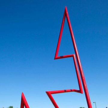 Enamel on steel, red sculpture by Robert Mangold