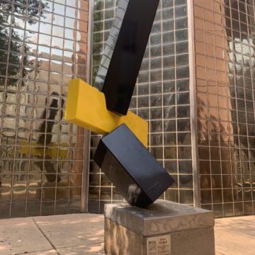 Enamel and steel, black and yellow sculpture by James Mitchell