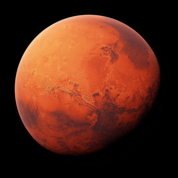 mars illuminated red while floating in space