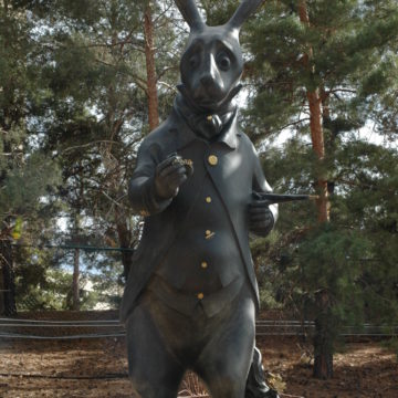 Bronze sculpture of White Rabbit by Harry Marinksky