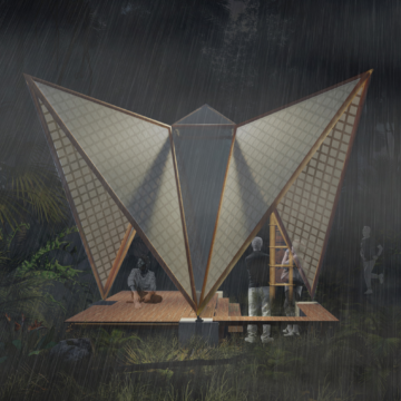 designed tent structure in the rain