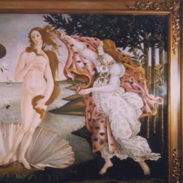 framed painting of the Birth of Venus from a half sea shell by Emilio Martelli