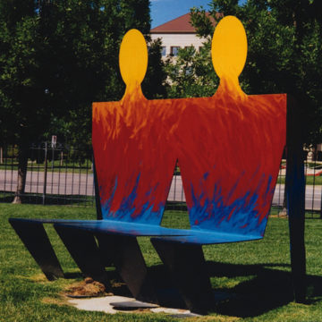 Side view of colorful bench by Patty Ortiz