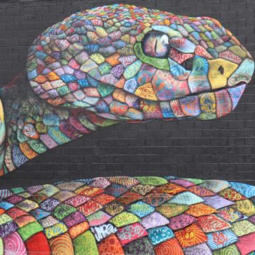 Colorful rainbow snake mural by AGPNT