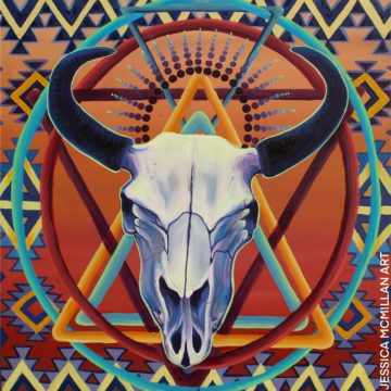 Painting of a cow skull by Jessica McMillan