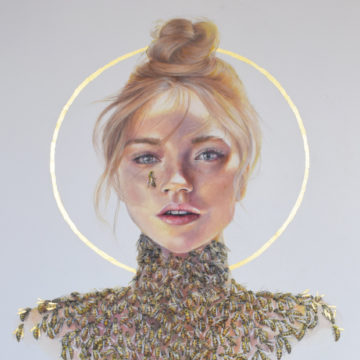 Portrait of a woman covered in bees by Marissa Napoletano
