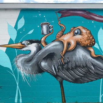 4 murals of fish and birds by Patrick Maxcy