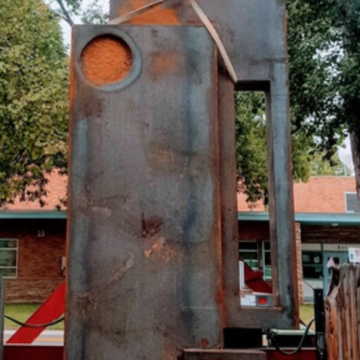 Large geometric steel sculpture by Stephen Shachtman